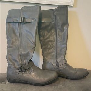 Gray Leather Knee-High Boots